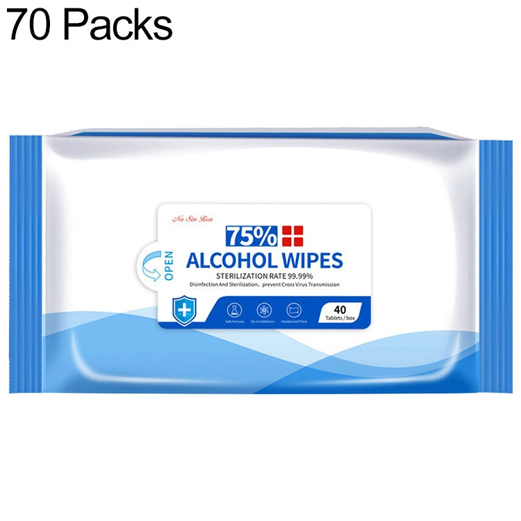 70 Packs 75 Percent Disposable Hand Wipe Skin Clean Alcohol Wipes Disinfection Wet Wipes, English Version