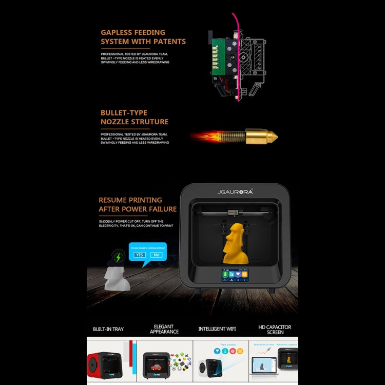 JGAURORA A4 Desktop High Precision Metal Plate + High Injection Molding Frame Three-Dimensional Physical 3D Printer