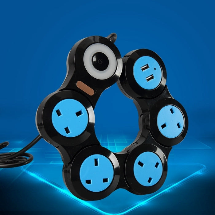 Charging Plug-in Wiring Board Creative Rotary Towline Board 13A Deformed Socket with USB, UK Plug, 5-Bit Socket(Black)