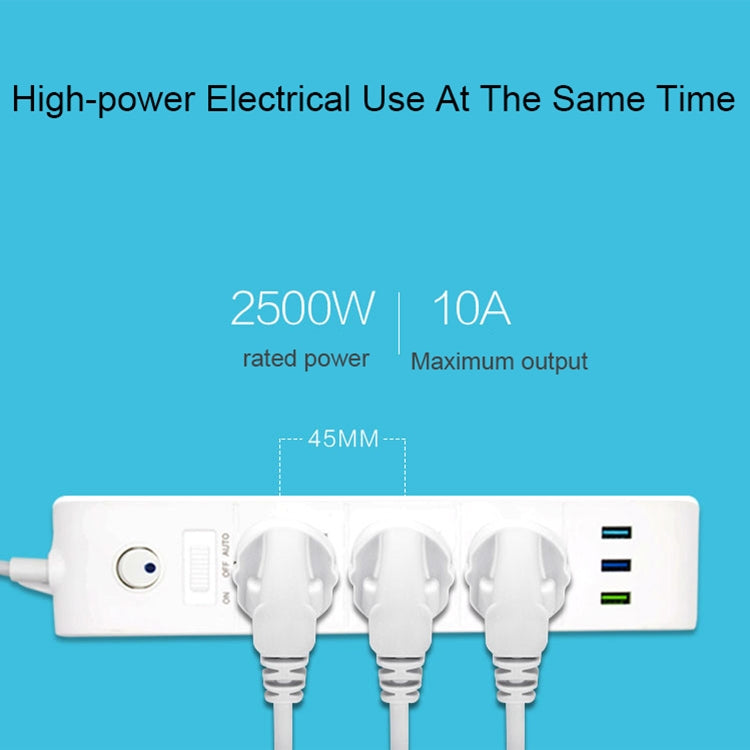 Upei KLHUP02 3 USB Ports 3.1A Total Output Smart Light Lamp Power Socket Adapter Fast Charging Wall Charger, 45mm Large Spacing Jack