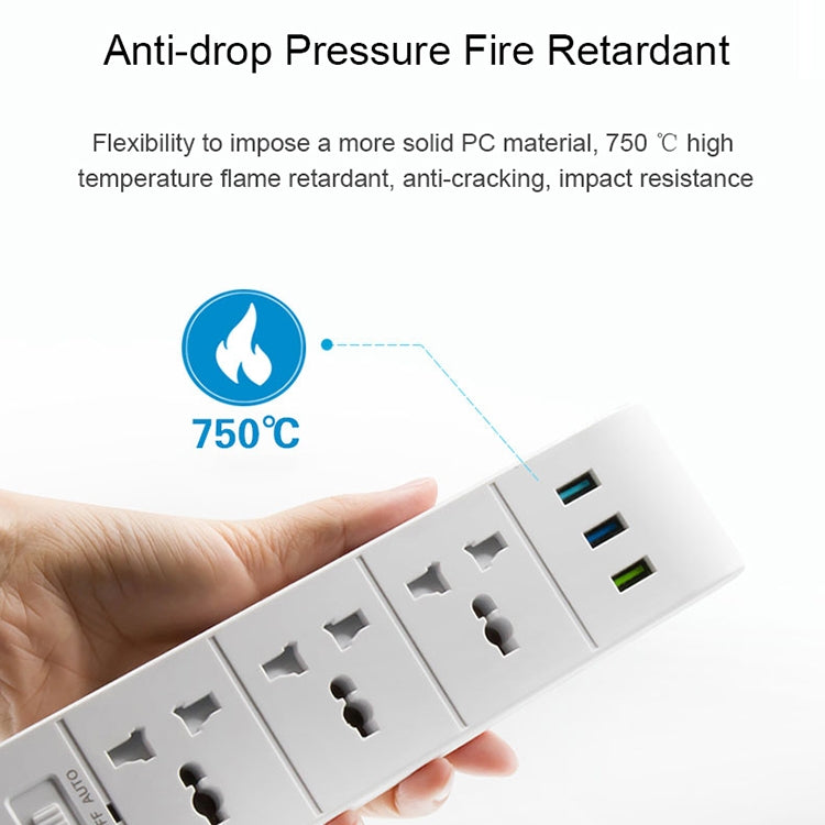 Upei KLHUP02 3 USB Ports 3.1A Total Output Smart Light Lamp Power Socket Adapter Fast Charging Wall Charger, 45mm Large Spacing Jack