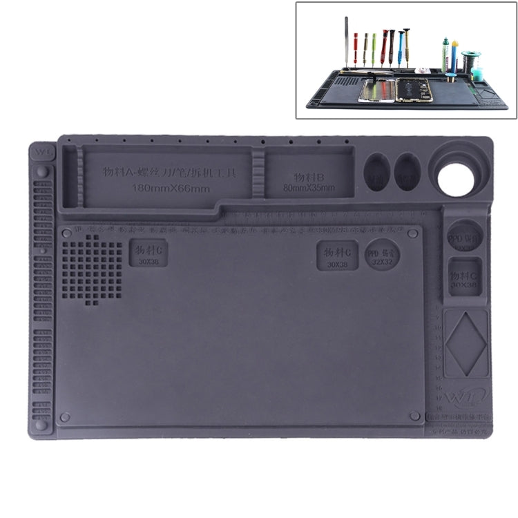 Maintenance Platform Anti-static Anti-slip High Temperature Heat-resistant Repair Insulation Pad Silicone Mats with Component Section, Size: 42cm x 28.8cm(Grey)