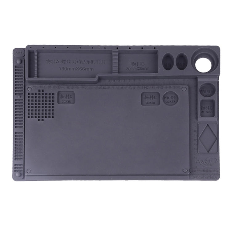 Maintenance Platform Anti-static Anti-slip High Temperature Heat-resistant Repair Insulation Pad Silicone Mats with Component Section, Size: 42cm x 28.8cm(Grey)