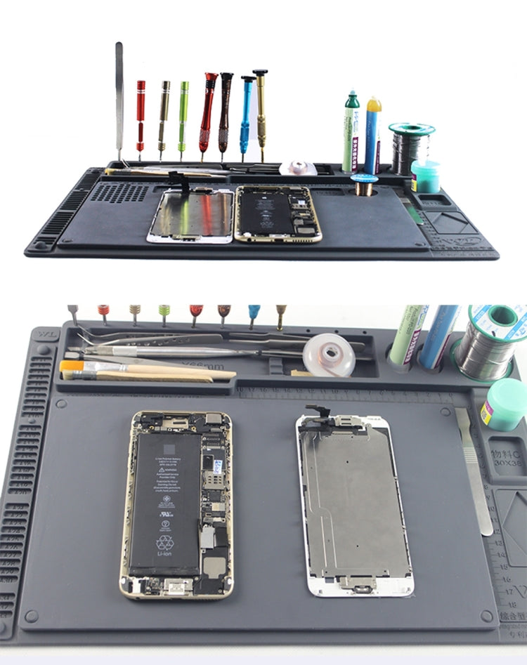 Maintenance Platform Anti-static Anti-slip High Temperature Heat-resistant Repair Insulation Pad Silicone Mats with Component Section, Size: 42cm x 28.8cm(Grey)