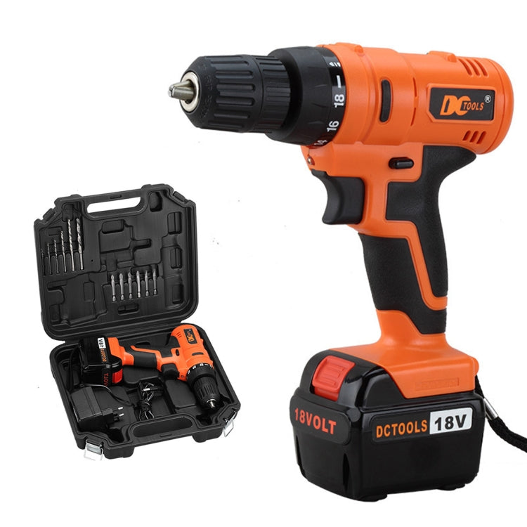 D017-18V Stepless Speed Changing Rechargeable Electric Drill Set with LED light, AC 220V, EU Plug, Random Color Delivery