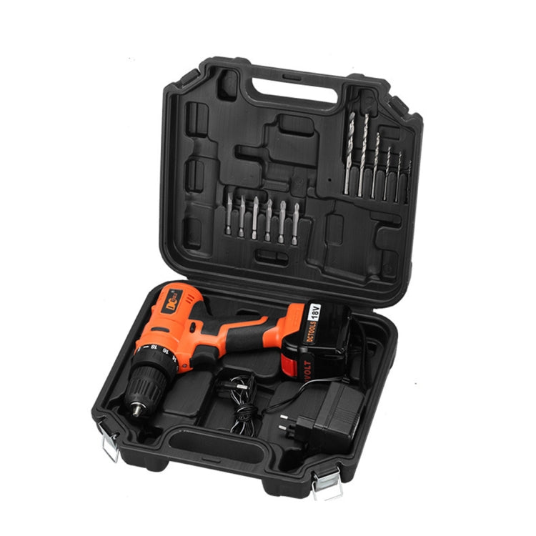 D017-18V Stepless Speed Changing Rechargeable Electric Drill Set with LED light, AC 220V, EU Plug, Random Color Delivery