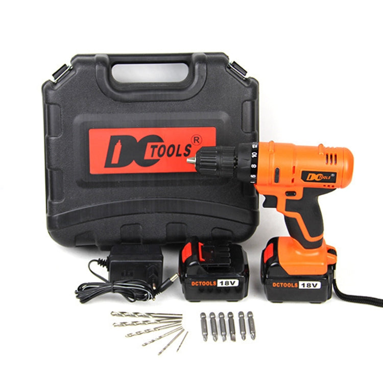 D017-18V Stepless Speed Changing Rechargeable Electric Drill Set with LED light, AC 220V, EU Plug, Random Color Delivery