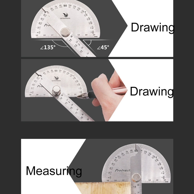 0-180 Degree Stainless Steel Protractor Angle Finder with 0-150mm Arm Measuring Ruler Tool