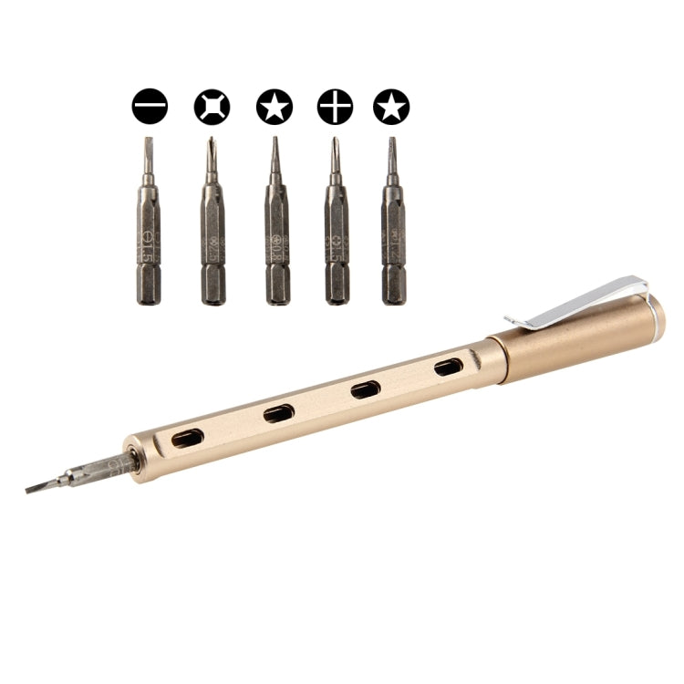 NO.10010 Pen Style 6 in 1 Metal Multifunction Screwdriver Set for iPhone 6s & 6s Plus / 4 & 4S / 5 & 5S & 5C, etc., Precision Package(Gold)