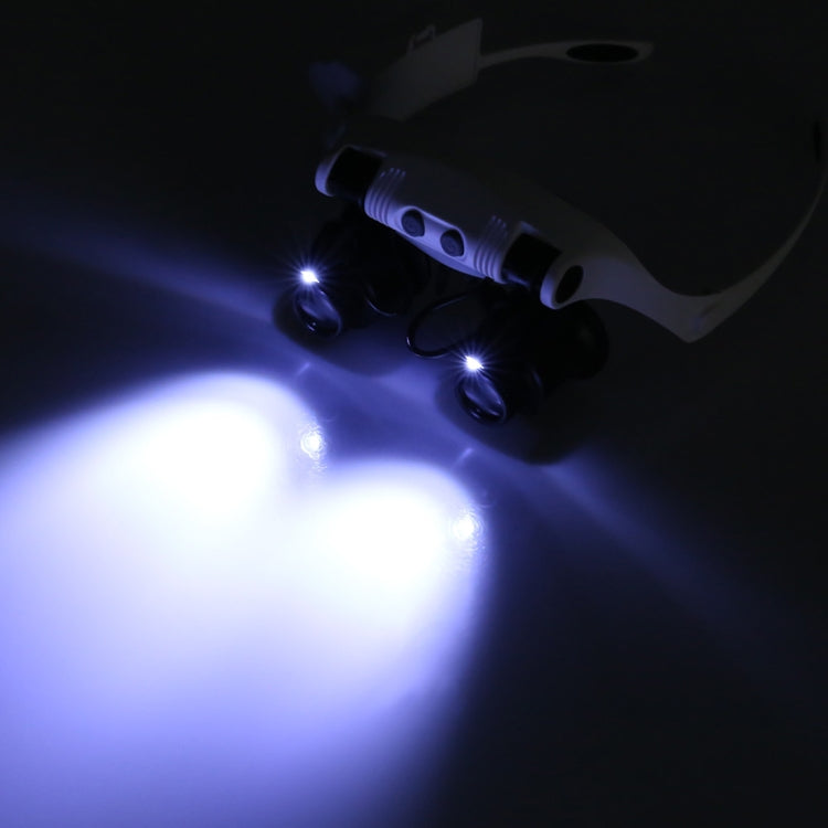 10X 15X 20X 25X Wearing Glasses Eyes Illuminated Magnifier Magnifying Watch Repairing Loupe With LED Light(White)