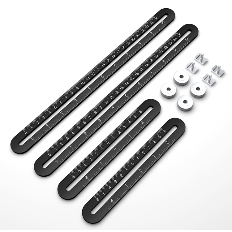 HAMTOD Multi-functional Four Folding Adjustable Template Tool Aluminum Alloy Ruler(Black)