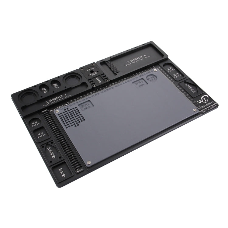 Maintenance Platform Anti-static Anti-slip High Temperature Heat-resistant Repair Insulation Pad Aluminum Alloy Mats with Component Section, Size: 46.8 x 31.8cm (Black)