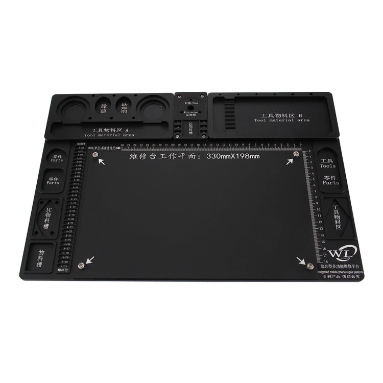 Maintenance Platform Anti-static Anti-slip High Temperature Heat-resistant Repair Insulation Pad Aluminum Alloy Mats with Component Section, Size: 46.8 x 31.8cm (Black)