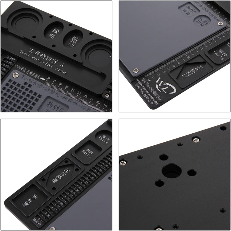 Maintenance Platform Anti-static Anti-slip High Temperature Heat-resistant Repair Insulation Pad Aluminum Alloy Mats with Component Section, Size: 46.8 x 31.8cm (Black)