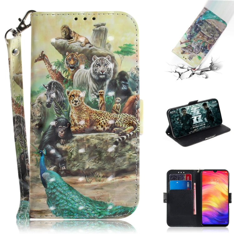 3D Coloured Drawing Horizontal Flip Leather Case with Holder & Card Slots & Wallet For Redmi Note 7