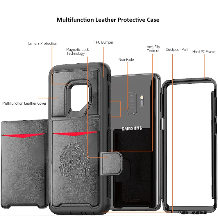 Leather Protective Case with Holder & Card Slot For Galaxy S9