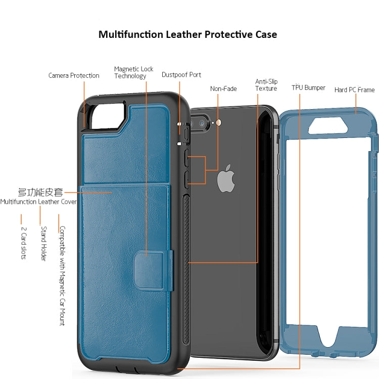 Leather Protective Case with Holder & Card Slot For iPhone 8 Plus & 7 Plus
