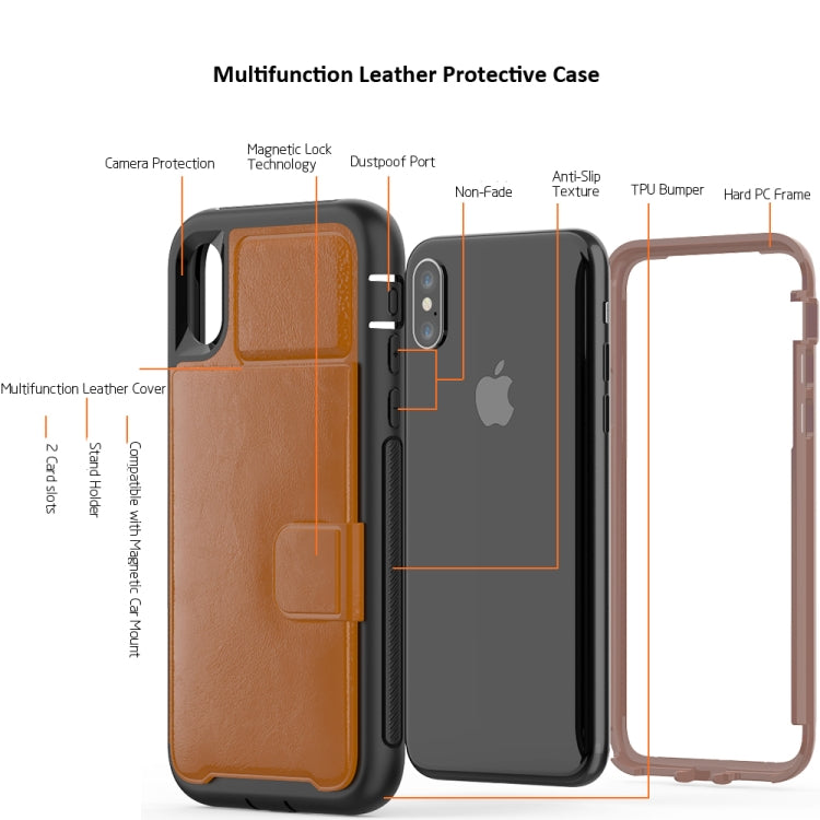 For iPhone X / XS Leather Protective Case with Holder & Card Slot