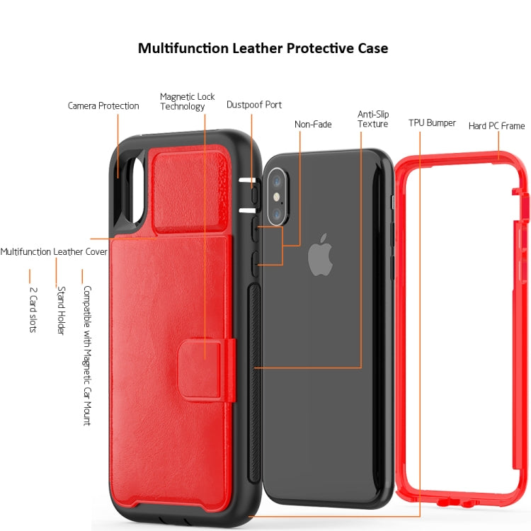 For iPhone X / XS Leather Protective Case with Holder & Card Slot