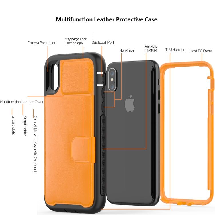 For iPhone X / XS Leather Protective Case with Holder & Card Slot