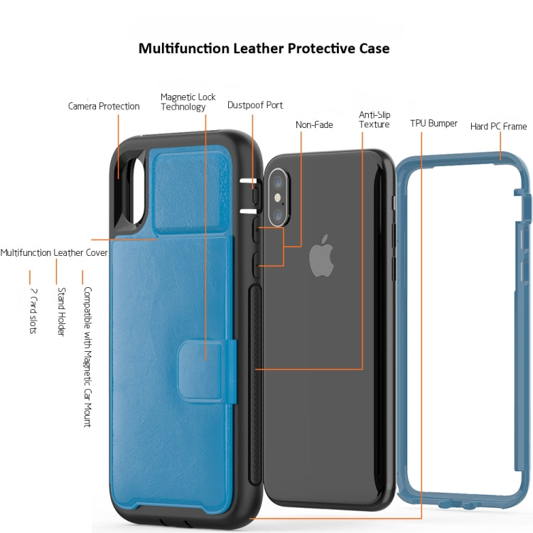 For iPhone XS Max Leather Protective Case with Holder & Card Slot
