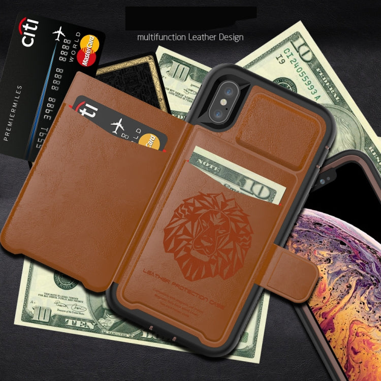 For iPhone XS Max Leather Protective Case with Holder & Card Slot
