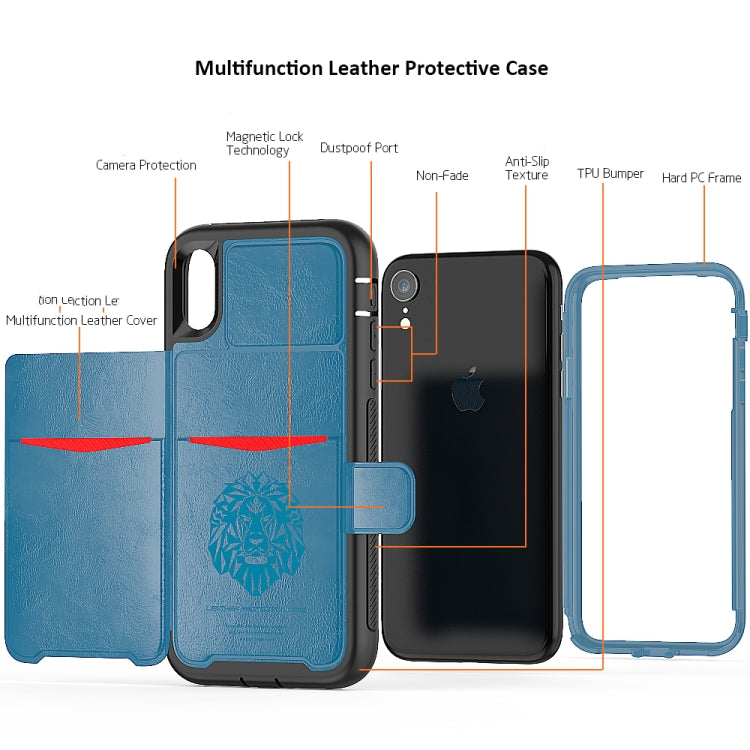 For iPhone XR Leather Protective Case with Holder & Card Slot