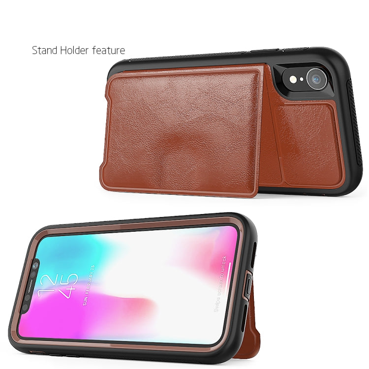 For iPhone XR Leather Protective Case with Holder & Card Slot