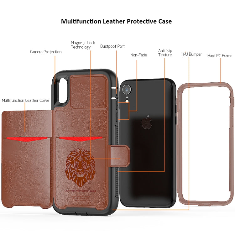 For iPhone XR Leather Protective Case with Holder & Card Slot