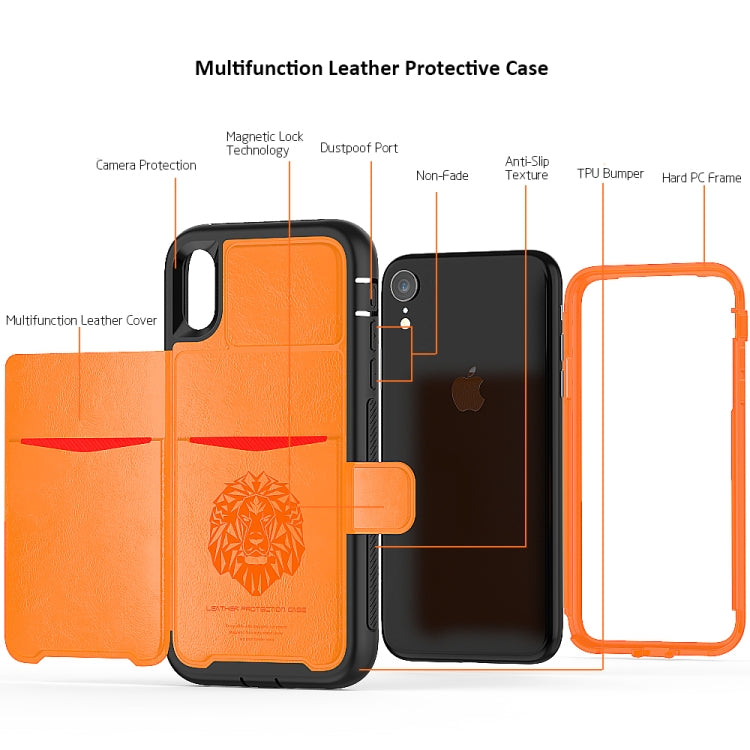 For iPhone XR Leather Protective Case with Holder & Card Slot