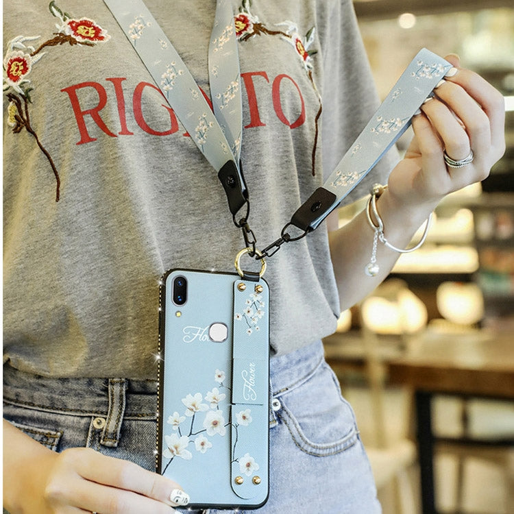 Fashion Cloth Texture TPU Protective Case with Wristband & Holder & Lanyard for Galaxy S9 Plus