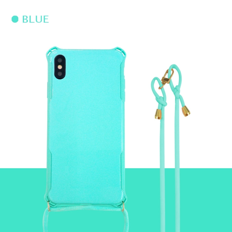 For iPhone XR Colorful Candy Shockproof PET Back Cover+ TPU Frame Phone Protective Case With Lanyard Neck Strap Ropeï¼ˆAdjustable length: 113CMï¼‰