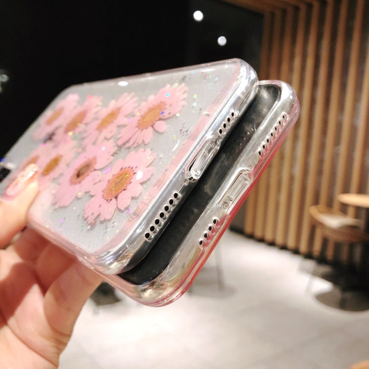 For iPhone XS Max Daisy Pattern Real Dried Flowers Transparent Soft TPU Cover