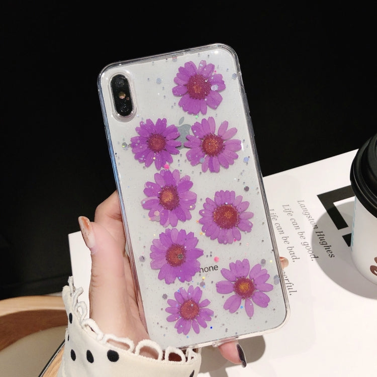 For iPhone XS Max Daisy Pattern Real Dried Flowers Transparent Soft TPU Cover