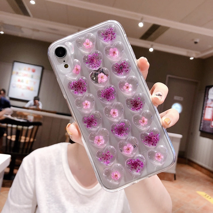 Heart-shaped Real Dried Flowers Transparent Soft TPU Cover For iPhone 8 Plus & 7 Plus