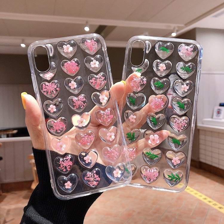 Heart-shaped Real Dried Flowers Transparent Soft TPU Cover For iPhone 8 Plus & 7 Plus