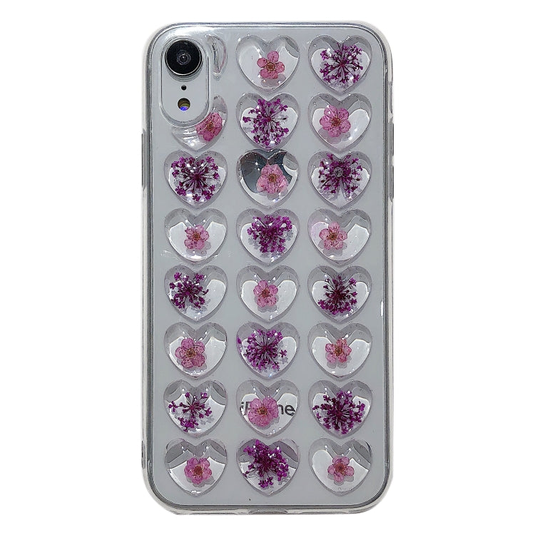 Heart-shaped Real Dried Flowers Transparent Soft TPU Cover For iPhone SE 2020 & 8 & 7