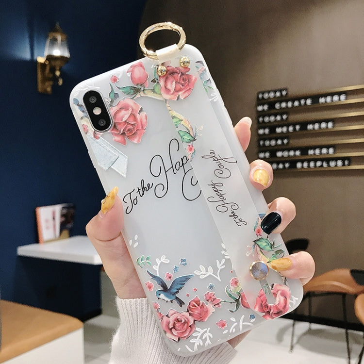 For iPhone X / XS Flowers Pattern Wrist Strap Soft TPU Protective Case