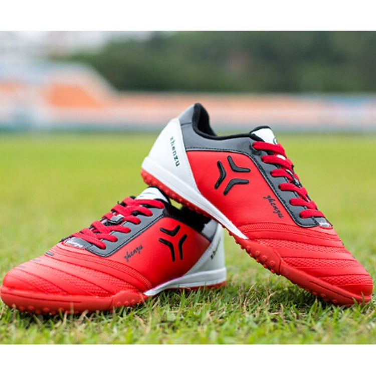 Zhenzu Outdoor Sporting Professional Training PU Football Shoes, EU Size: 33(Red)