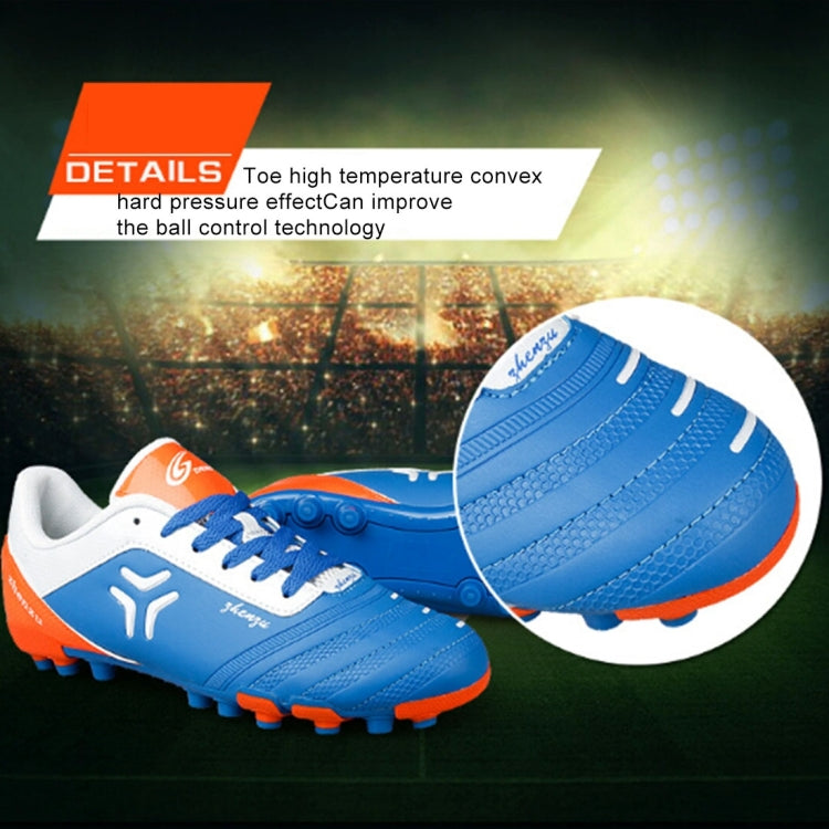 Zhenzu Outdoor Sporting Professional Training PU Short Nail Football Shoes, EU Size: 36(Blue)