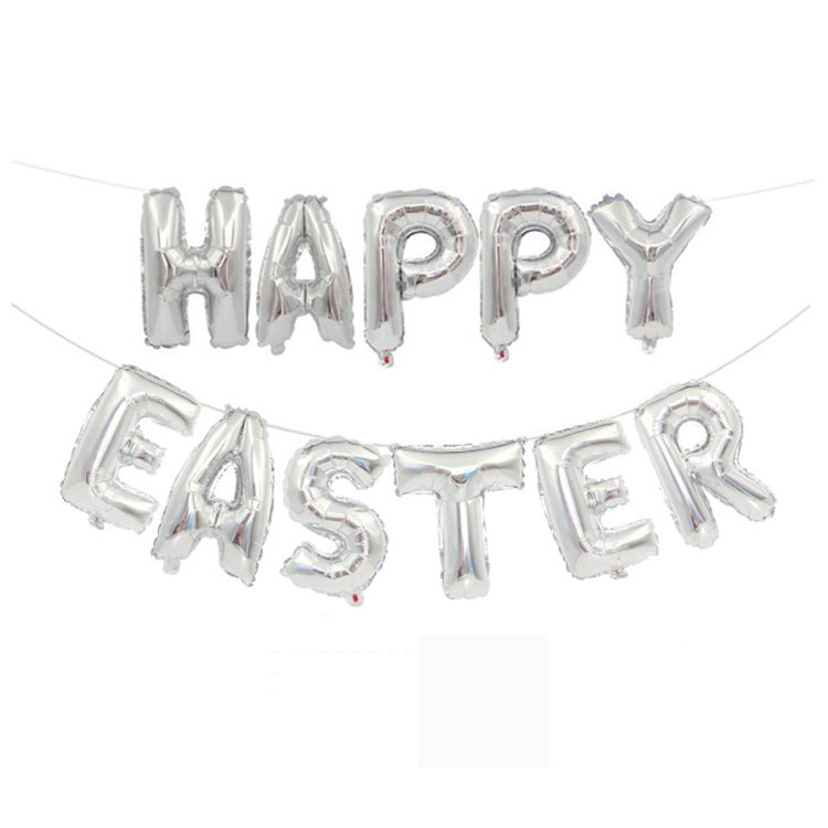 Happy Easter Pattern Easter Holiday Alphabetic Ornament Balloons, Size : 16 inch(Silver)