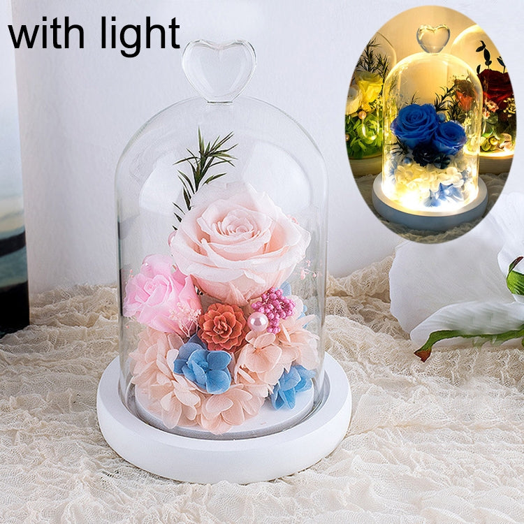 Heart-shaped Glass Cover Observation Deck Retro Eternal Flower Birthday Gift with Light