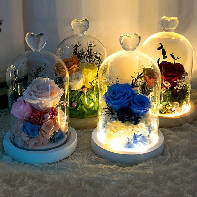 Heart-shaped Glass Cover Observation Deck Retro Eternal Flower Birthday Gift with Light