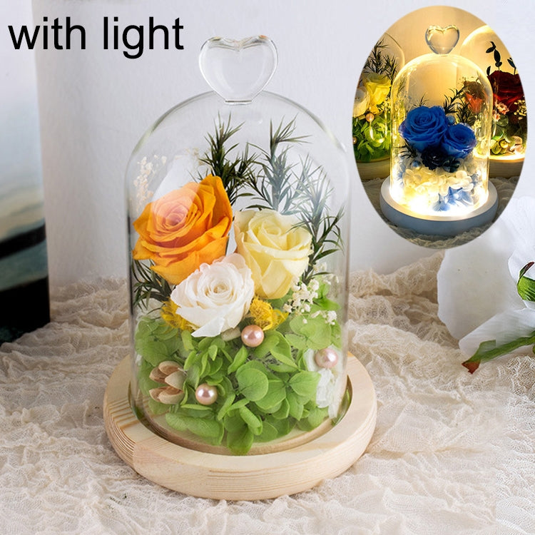 Heart-shaped Glass Cover Observation Deck Retro Eternal Flower Birthday Gift with Light