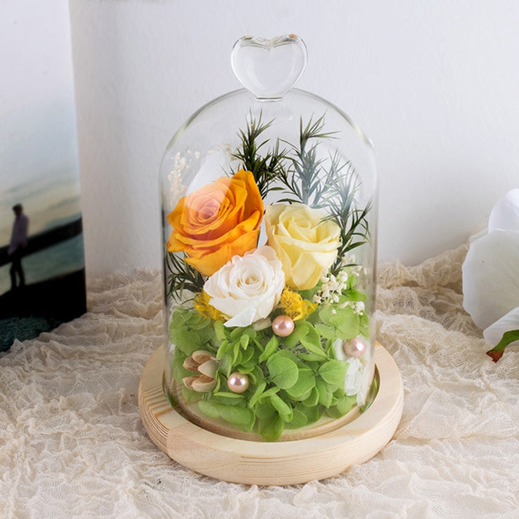 Heart-shaped Glass Cover Observation Deck Retro Eternal Flower Birthday Gift with Light