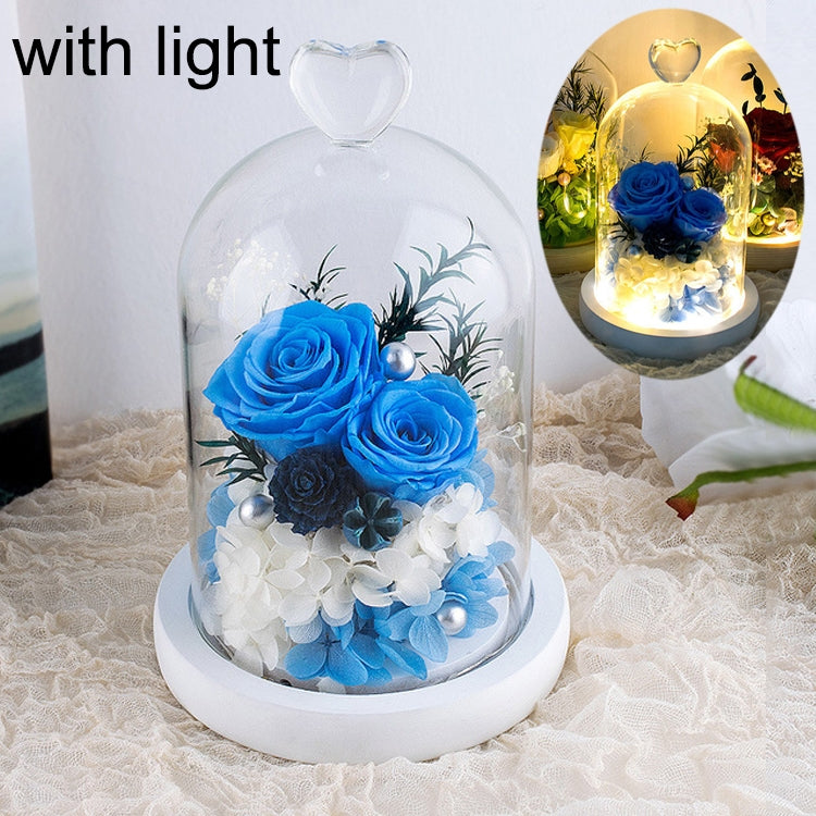 Heart-shaped Glass Cover Observation Deck Retro Eternal Flower Birthday Gift with Light