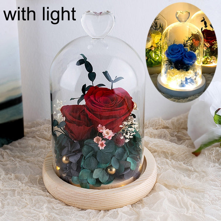 Heart-shaped Glass Cover Observation Deck Retro Eternal Flower Birthday Gift with Light