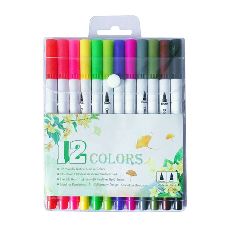 2 Sets 12 Color Double Headed Hook Pen Color Marker Soft Head Watercolor Pen Art Supplies Children Painting Set