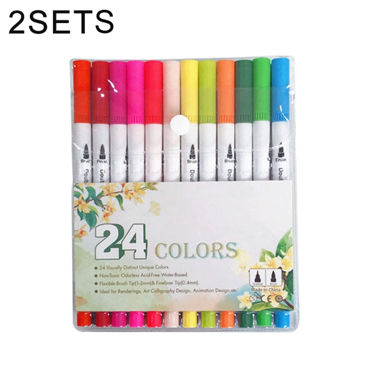 2 Sets 24 Color Double Row Double Head Hook Line Pen Color Marker Soft Head Watercolor Pen Art Supplies Children Gift Painting Set