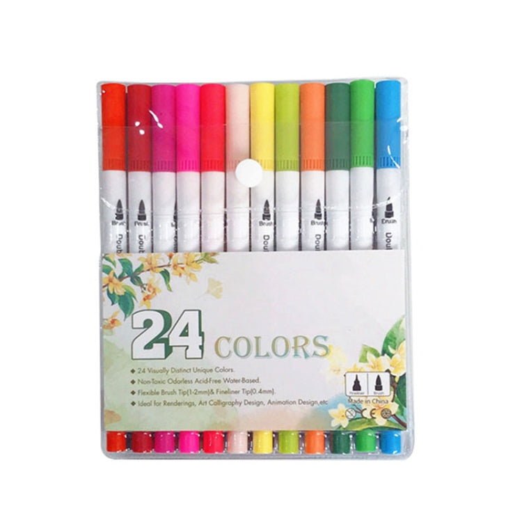 2 Sets 24 Color Double Row Double Head Hook Line Pen Color Marker Soft Head Watercolor Pen Art Supplies Children Gift Painting Set